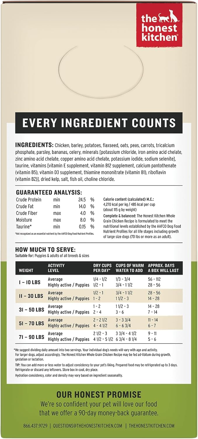 The Honest Kitchen Human Grade Wholemade™ Dehydrated Whole Grain Dog Food - Complete & Balanced Meal or Topper - Chicken 7 lb Box