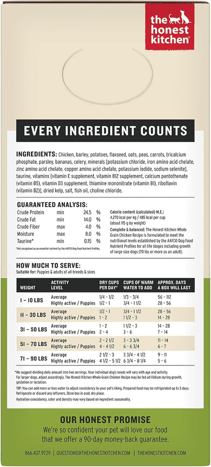 The Honest Kitchen Human Grade Wholemade™ Dehydrated Whole Grain Dog Food - Complete & Balanced Meal or Topper - Chicken 7 lb Box