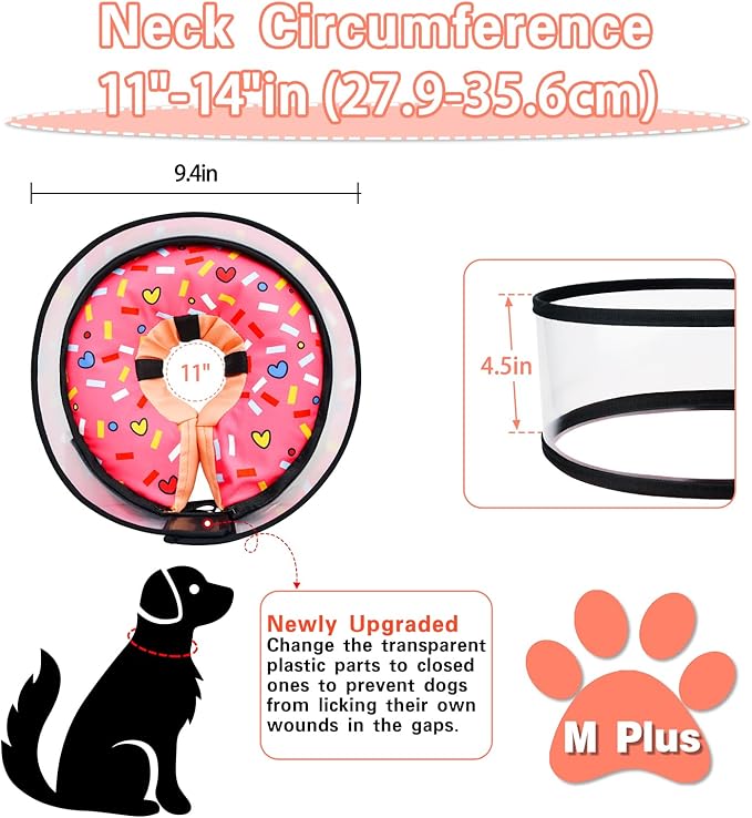 MRSOHRET Dog Cone, Dog Surgery Collar, Inflatable Cones for Small Medium Large Dogs, Pink Doughnut Dog Recovery Collar, Does not Impede Vision