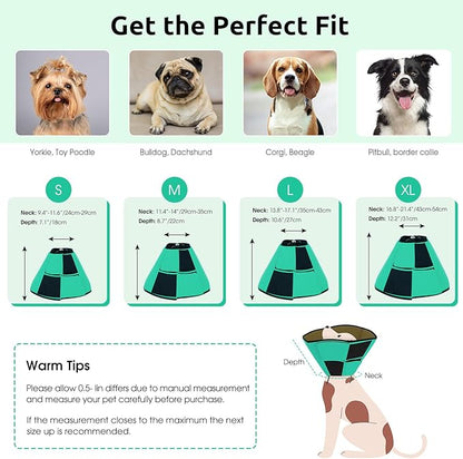 Queenmore Dog Cone Collar, Cone for Dogs to Stop Licking, Dog Cones for Medium Dogs, Adjustable Doggy Recovery Collars & Cones, Elizabethan Collar for Pets After Surgery, Green M