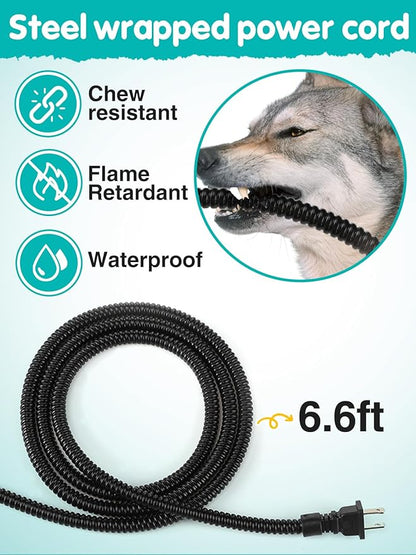 3.7L Heated Water Bowl for Outdoor Dogs Cats - 30W Thermostatic Control Heating Pet Bowl with 6.6Ft Bite-Proof Cord for Winter Chickens
