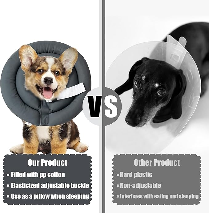 Soft Dog Cone Collar - Adjustable Recovery Cone for Small Dogs After Surgery to Stop Licking, Waterproof Elizabethan Protective Neck Donut Collar Alternative for Pet Cat Puppy (Grey, S)