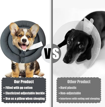 Soft Dog Cone Collar - Adjustable Recovery Cone for Small Dogs After Surgery to Stop Licking, Waterproof Elizabethan Protective Neck Donut Collar Alternative for Pet Cat Puppy (Grey, S)