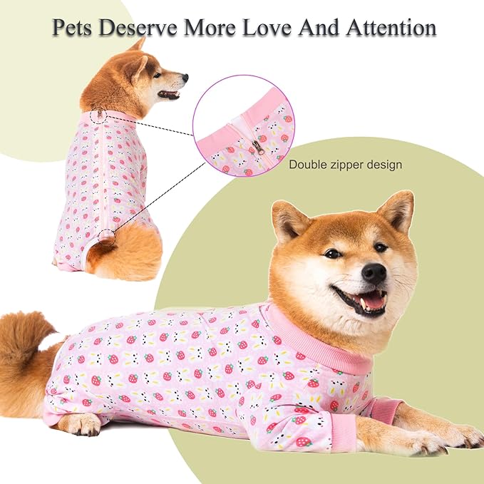 Dog Recovery Suit for Small Medium Large Dogs, Pet Onesie After Surgery Comfort Dog Bodysuit Anti Licking (Large, Pink Bunny)