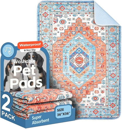 Washable Pee Pads for Dogs 2 Pack Reusable Puppy Training Pads 36"x36" Super Absorbent Waterproof Dog Training Pads, Non-Slip Potty Pads Whelping Pads Litter Mat Pet Supplies - Orange/Mix