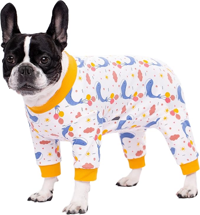 Dog Surgery Recovery Suit, Long Sleeve Onesie for Small Dogs, X-Large, Whales, Polycotton