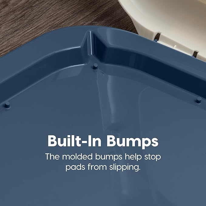IRIS USA Pee Pad Holder for Dogs and Puppies, Potty Training Tray with Secured Latches, Non-Skid Feet, Leak Protection, Easy Clean Surface, Fits 17"x 23" Puppy Pads Size, Navy
