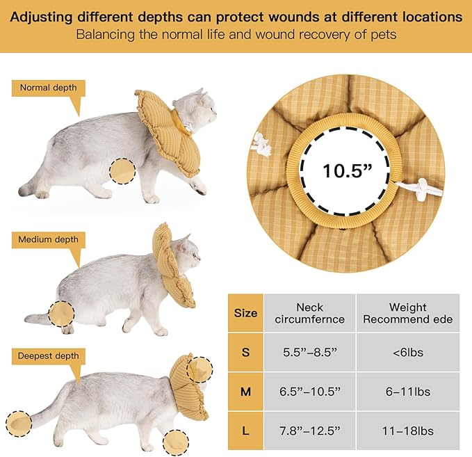 H HIDREAM Soft Cat Cone Collar， Cute Adjustable Cat Recovery Collar，Elizabethan e Collar that can Protect Head and Foot Wounds，Daisy Yellow All-Season Style
