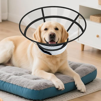 Sponge Core Dog Cat Cone Collar for After Surgery Recovery, Inflatable Dog Cone Alternative, Lainergie Dogs Donut Collar Adjustable with 2PCS Cover for Large Medium Small Dogs Cats (Grey+Yellow, XL)