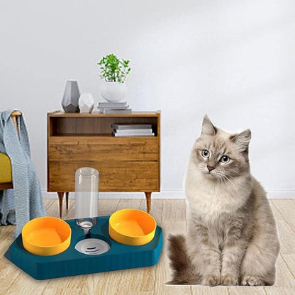 Dog Bowls Drinking Food Container Wet and Dry Food Bowls Set Pet Feeding Station Automatic Pet Feeder for Cats Dogs Supplies, Three Blue