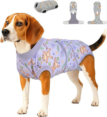 PetWarm Recovery Suit for Dogs, Dog Surgical Recovery Suit Female and Male, Dog Onesie for Surgery, Anti-Licking Dog Surgery Recovery Suit, Monkey Pattern, Grey, L