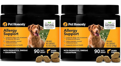Pet Honesty Dog Allergy Relief Immunity - Dog Allergy Chews, Probiotics for Dogs, Seasonal Allergies & Skin and Coat Supplement, Itch Relief for Dogs, Allergy Support Supplement Salmon,180ct, 2pk