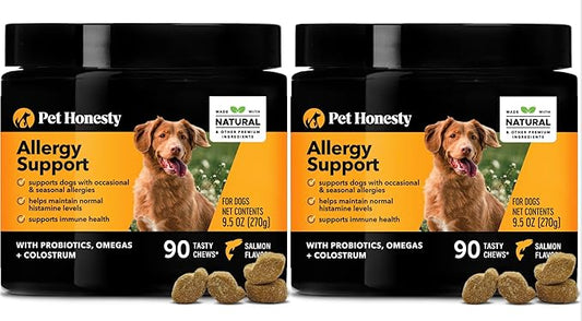 Pet Honesty Dog Allergy Relief Immunity - Dog Allergy Chews, Probiotics for Dogs, Seasonal Allergies & Skin and Coat Supplement, Itch Relief for Dogs, Allergy Support Supplement Salmon,180ct, 2pk
