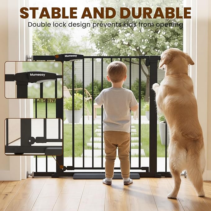 Baby Gate with Door, 26-40" Auto Close Dog Gate Indoor for Stairs Doorways, Easy Install Pressure Mounted Pet Gate, Easy Walk Through Child Safety Gate for the House, Black