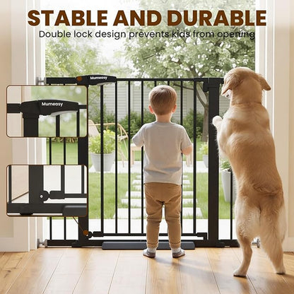 Baby Gate with Door, 26-40" Auto Close Dog Gate Indoor for Stairs Doorways, Easy Install Pressure Mounted Pet Gate, Easy Walk Through Child Safety Gate for the House, Black