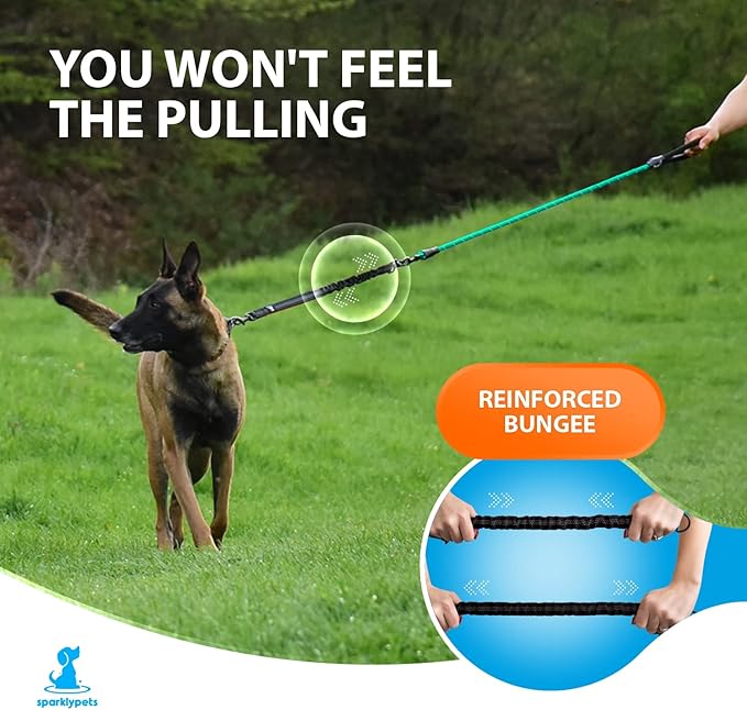 SparklyPets - Heavy Duty Bungee Rope Leash for Large and Medium Dogs - No Pull, Shock Absorber Long Dog Training Lead - No Slip Reflective Line for Outside (5.5 Ft Bungee Leash)
