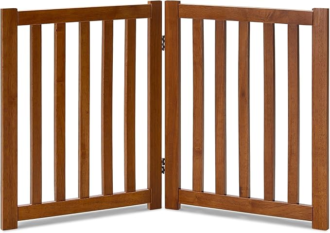 LZRS 2-Panel Wooden Free Standing Foldable Dog Gate Indoor – Solid Hardwood 24" High, Step-Over Safety Pet Gate for Doorways, Stairs & Small Spaces - Indoor Use, Oak