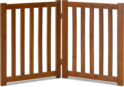 LZRS 2-Panel Wooden Free Standing Foldable Dog Gate Indoor – Solid Hardwood 24" High, Step-Over Safety Pet Gate for Doorways, Stairs & Small Spaces - Indoor Use, Oak