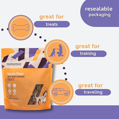 Momentum Carnivore Nutrition Freeze-Dried Bison Liver Dog Treats & Cat Treats – Single-Ingredient, High-Protein, Grain-Free, Lean Novel Protein – Made in USA – 4 oz Bag