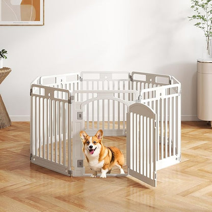 Giantex 16 Panel Dog Playpen, 32'' Tall Plastic Pet Fence with Lockable Door, Indoor Outdoor Portable Dog Exercise Pen for Small Medium Dogs, Expandable & Configurable into Square or Rectangle