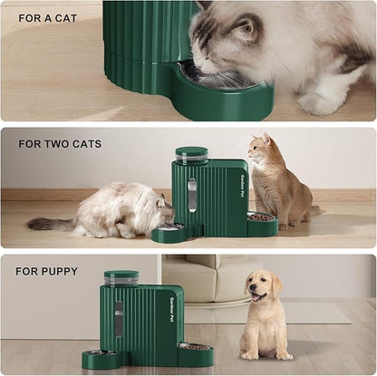 Gardner Pet Automatic Gravity Cat Food Feeder and Water Dispenser Stainless Steel Two-in-One Set Large Capacity Dispenser for Pets Dogs, Puppies, Kittens-(0.8 Gallons x 2)