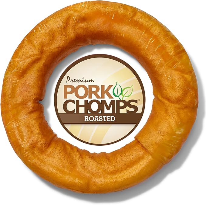 Pork Chomps Roasted Pork Skin Dog Chew, 6 Inch Bagel, 1 Count - Long-Lasting Treats for Dogs - High Protein, Rawhide-Free, Low Fat, Healthy & Delicious Chews