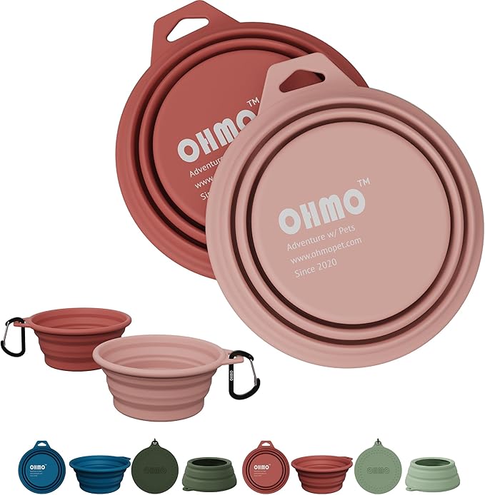 OHMO Collapsible Dog Bowl(2 Pack, 12oz/400ml) Premium Silicone Pet Water Bowls for Cats & Dogs, Portable Dog Travel Bowls Foldable for Outdoor Camping Hiking