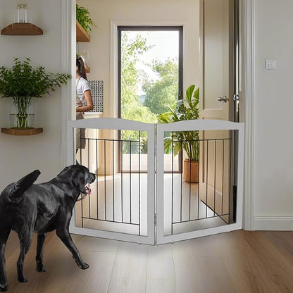 ZJSF Freestanding Foldable Dog Gate for House Extra Wide Wooden Indoor Puppy Gate Stairs Doorways Pet Gate Tall Dog Fence 2 Panels Fence Grey