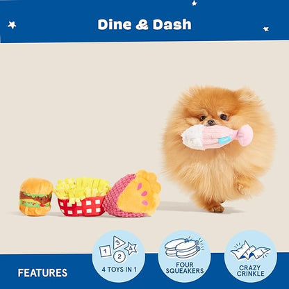 Barkbox Dine & Dash Dog Toy Bundle – Squeaky Dog Toys – Plush Dog Toys – Puppy and Pet Toys for Small Dogs