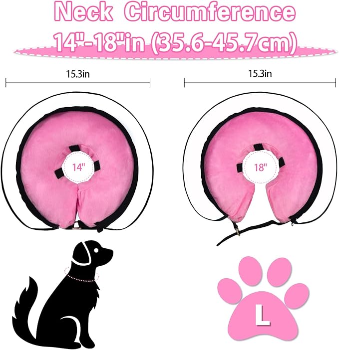 MRSOHRET Dog Cone, Dog Surgery Collar, Inflatable Cones for Small Medium Large Dogs, Pink Recovery Collar, Does not Impede Vision (L Pink)