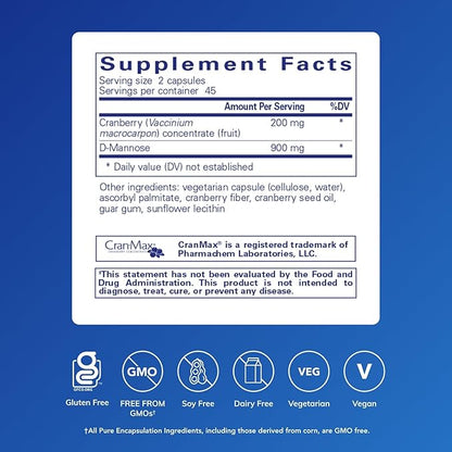 Pure Encapsulations Cranberry D-Mannose - Supports Urinary Tract Health* - with Cranberry Fruit Solids - Vegan & Non-GMO Dietary Supplement - 90 Capsules