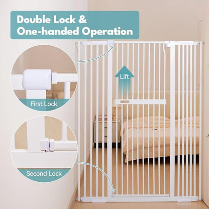 No Pawblems 55.1" Extra Tall Pet Gate for Cat/Dog, 29.9-44.4" Wide Auto Close Tall Cat Gate, NO Drilling Pressure Mounted for Doorways/Hallways, 1.37" Narrower Bar Spacing, White