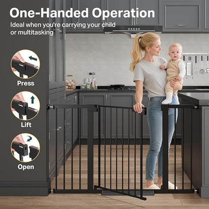 Cumbor Extra Wide Baby & Pet Gate Set, 29.7-51.5" & 36.6-59" Gates with Dual-Lock, Auto-Close, One-Hand Operation for Stairs, Hallways & Doorways