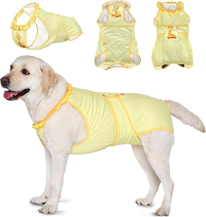 LovinPet Dog Recovery Suit for Large Medium Dogs - Wound Protective Surgical Recovery Bodysuit Suit for Abdominal Wounds After Surgery Dog Onesies,Deer Pattern,Yellow,XXL