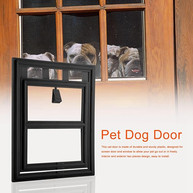 Acouto Screen Fit Pet Door Plastic Pet Dog Puppy Door Locking Safe Flap Screen Window Gate Doors, & Ramps (L Japanese Font)