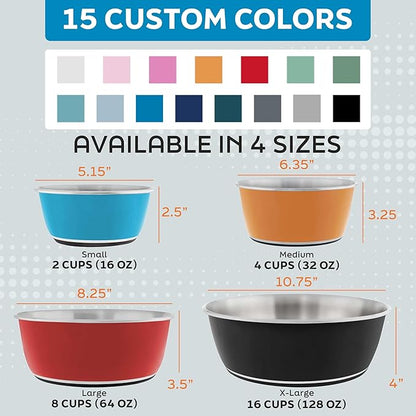 Master Pet Supply Stainless Steel Dog Bowls Set of 2 (32 Oz Each) with Non-Slip Rubber Base - Hyper Pink - Basic Dog Food Bowl Water & Food Bowls for Small Medium Large Dogs & Cats, Metal Dish