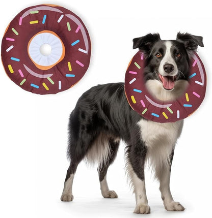 Comfortable Adjustable Soft Cone for Small Dogs and Cats, Washable Recovery Cone - Donut Brown, L