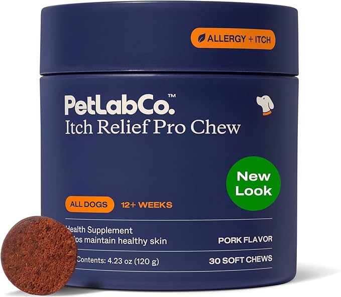PetLab Co. Itch Relief Chew Pro – Itch Relief Chews for Dogs – Omega 3 for Dogs Itch Supplement - Packed with Beneficial Fatty Acids for Healthy Skin – Seasonal Allergies Support - Packaging May Vary