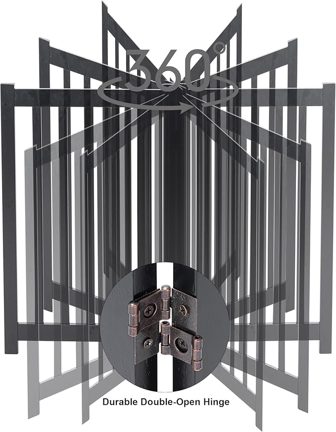 LZRS Freestanding Dog Gate 30 inch Tall - 3 Panels Solid Wooden Pet Gate for Doorways, Stairs & Hallways, Expandable & Foldable with Support Feet，Indoor Use,Black