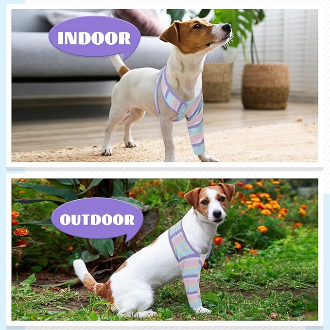 ROZKITCH Dog Recovery Sleeve Front Leg Right Left, Light Arm Protection Keep Bandages in Place for Wound, Stop Chewing Wound Cover ACL Recovery for Sprain CCL Arthritis Joint Care Stripe S