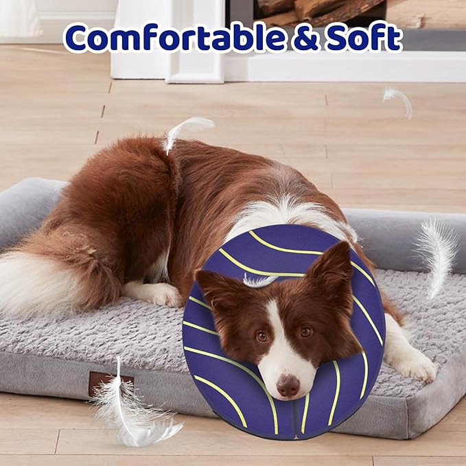 Adjustable Inflatable Dog Cone Collar for Surgery Recovery, Soft Cone for Dogs & Cats, Portable & Washable Dog Donut Collar, Large Cat Cone E Collar (Indigo XL)