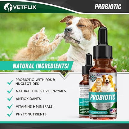 Premium Probiotics for Dogs, Cats, Puppies and Kittens - Digestive Enzymes and Prebiotics Supplement - Supports Digestive Health and Gut Balance - 2 Fl Oz