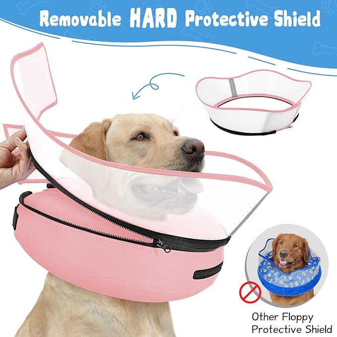 Elevated Inflatable Dog Cone Collar Alternative After Surgery, Dog Donut Collar, Soft Pet Cone to Stop Licking for Small Medium Large Dogs