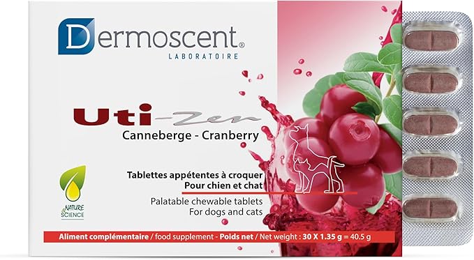 Dermoscent UTI-Zen Cranberry Tablets for Dogs & Cats Food Supplement for Bladder, Kidney & Urinary Tract Health Chicken Flavoured - 30 Tablets