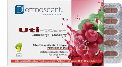 Dermoscent UTI-Zen Cranberry Tablets for Dogs & Cats Food Supplement for Bladder, Kidney & Urinary Tract Health Chicken Flavoured - 30 Tablets