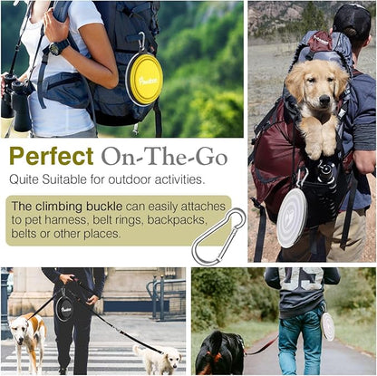 Pawaboo Collapsible Dog Bowls 2 Pack, Silicone Feeding Watering Bowls with Lids & Carabiners for Dogs Cats, Portable Water Feeder Food Bowl for Walking Traveling Home Use, 1000ml, Yellow + Black