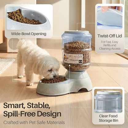 Flexzion Gravity Pet Feeder Food Dispenser (4-6 lb Size) for Dogs Cats Automatic Replenish Dry Food Storage Container Bowl for Small Medium Breed Dog Cat Animal Feeding Watering Fountain Supplies