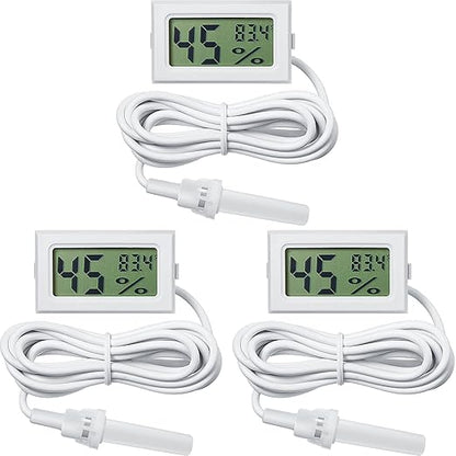 Weewooday Mini Digital Temperature Humidity Meters Gauge with Probe Gauge LCD Fahrenheit Display Thermometer Hygrometer for Incubator Reptile Plant Greenhouse Chicken Coop Garden(White, 3 Pieces)