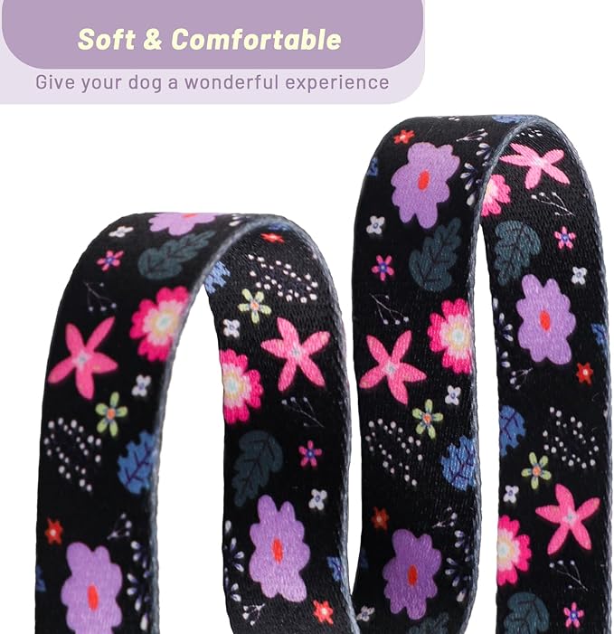 QQPETS Adjustable Soft Dog Collar: Print Flower Pink Multicolor Cute Patterns for XS Small Medium Large Pet Girl Boy Puppy Walking Running Training