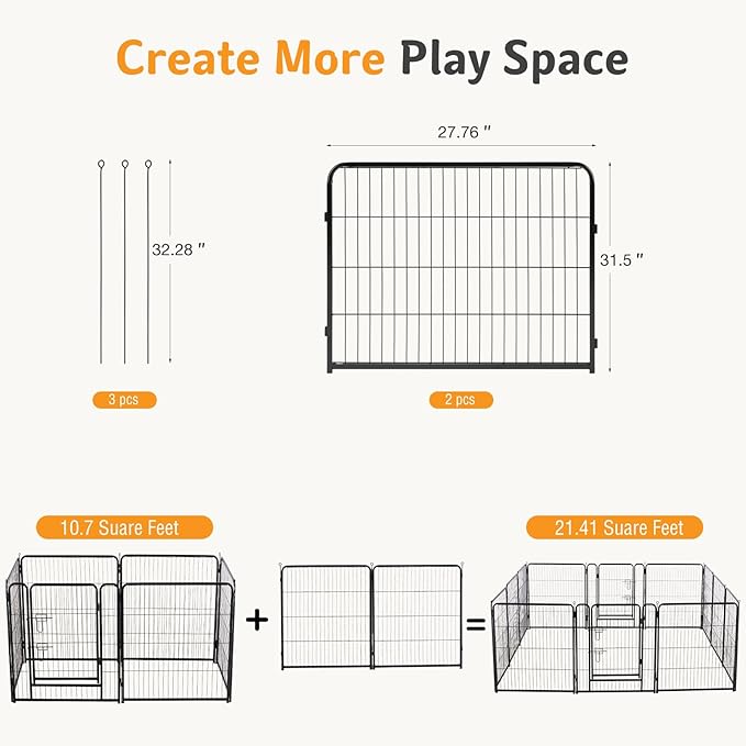NEWBULIG Dog Playpen for Indoor 32 Inch 2 Panels - Portable Heavy Duty Metal Pet Exercise Pen, Foldable Small Medium Dog Puppy Playpen Fence for Outdoor RV, Camping, Yard, Garden